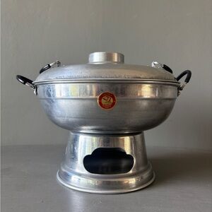 Vintage Thai Aluminum Hot Pot | Flamingo Brand Traditional Soup Serving Bowl
